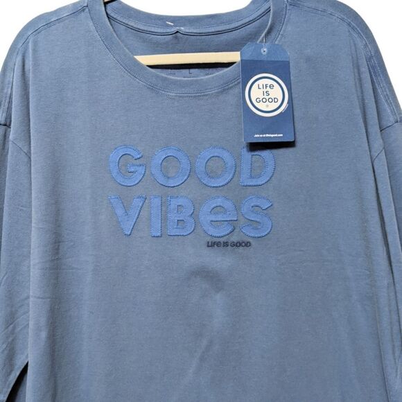 NWT LIFE IS GOOD Vintage Blue Good Vibes Ex-Boyfriend Long Sleeve Crushe… - Picture 3 of 7